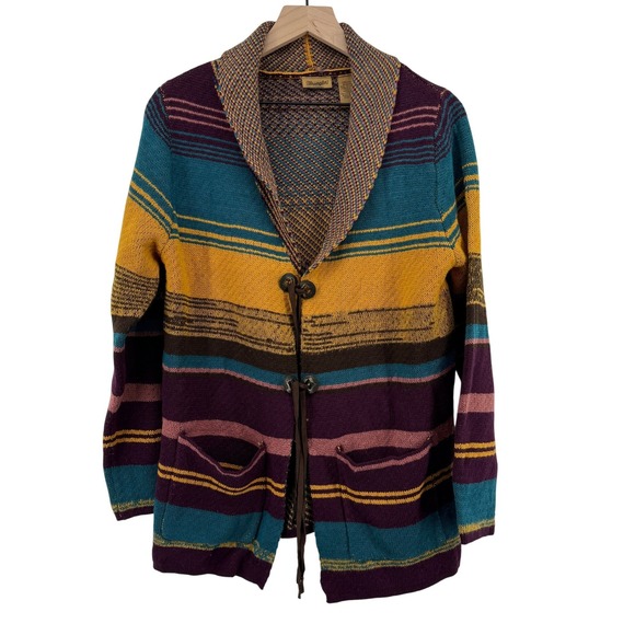 Wrangler Sweaters - Wrangler Southwestern Stripe Open Front Cardigan Sweater Multicolor Women M